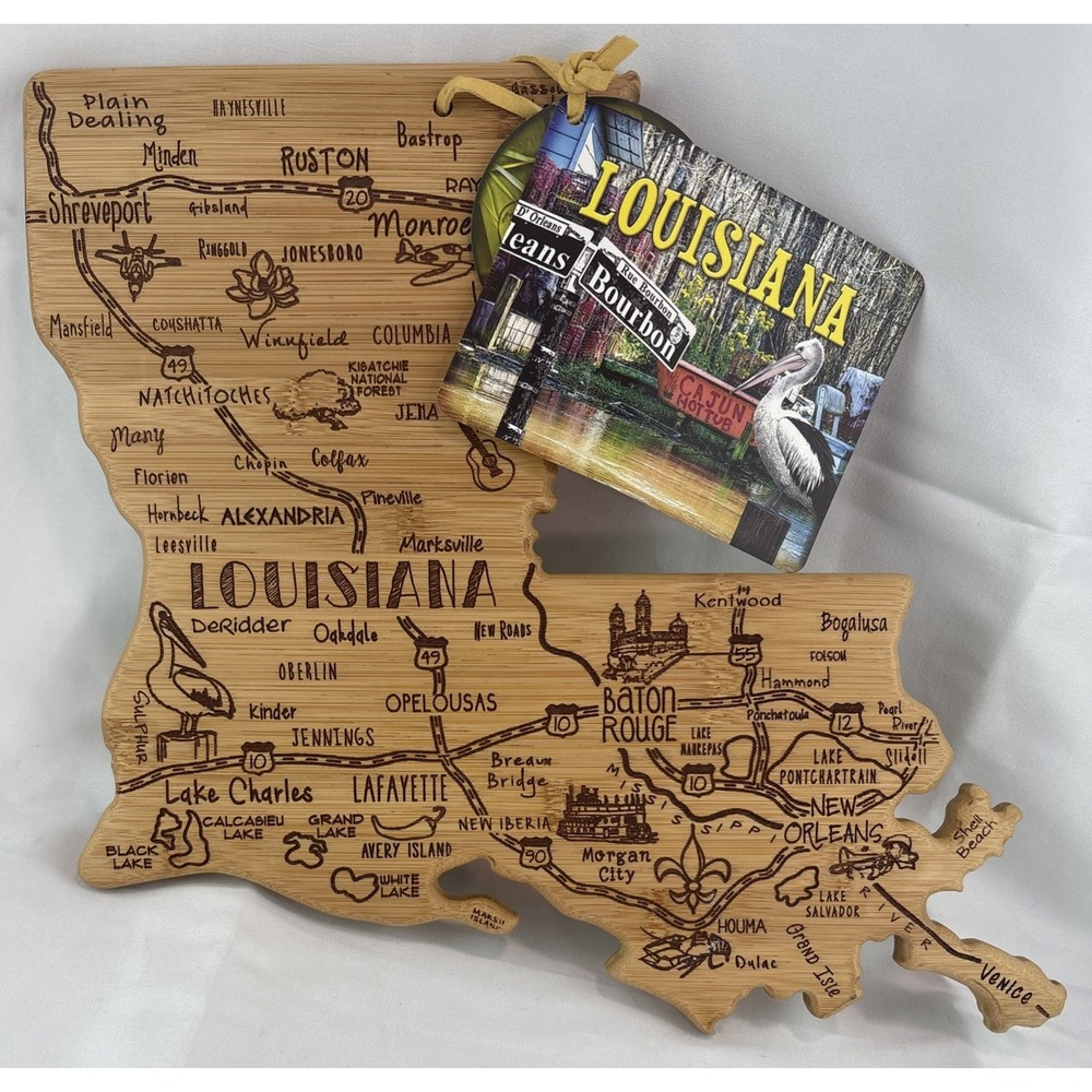 NWT Totally Bamboo Destination Louisiana State Shaped Serving Cutting Board